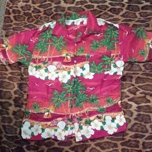 Hawaiian Shirt with Palm Trees and Flowers